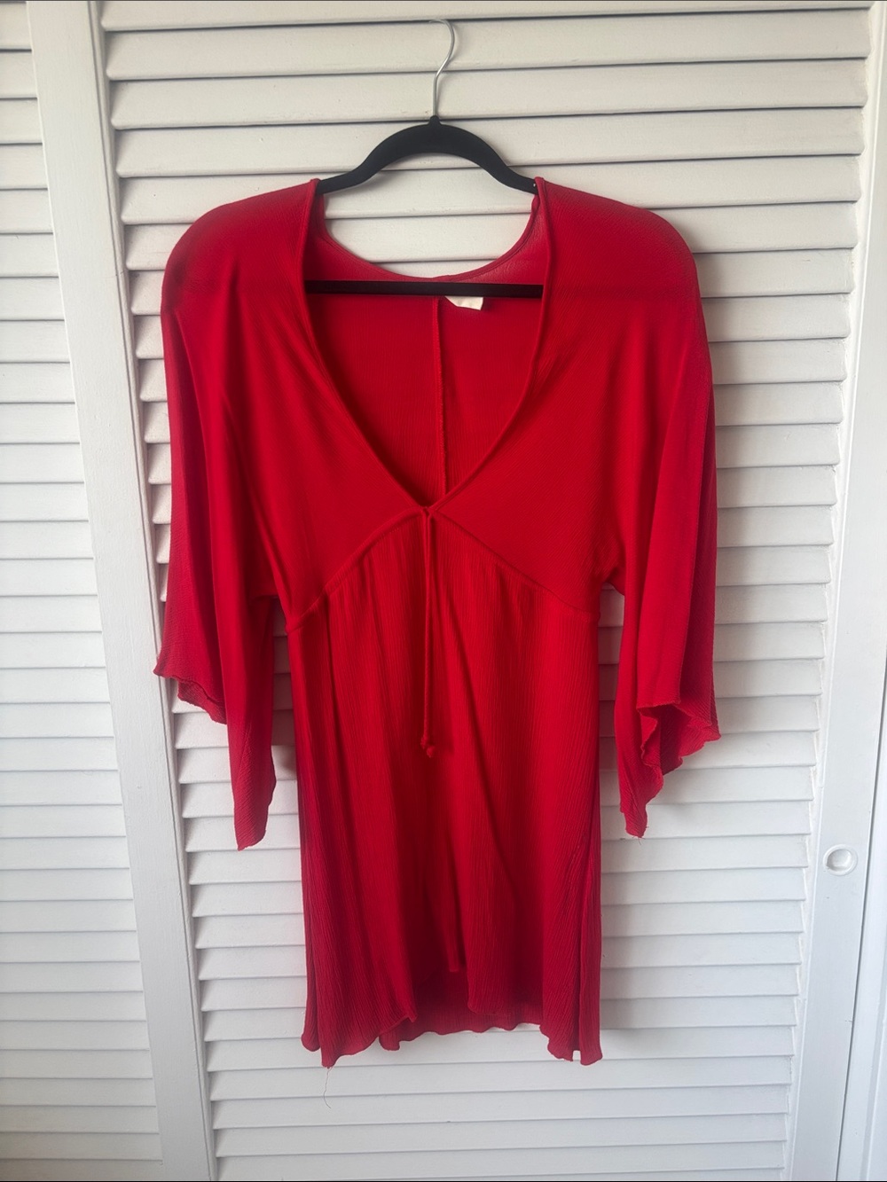 Elan Red V-Neck Tie-Front Tunic